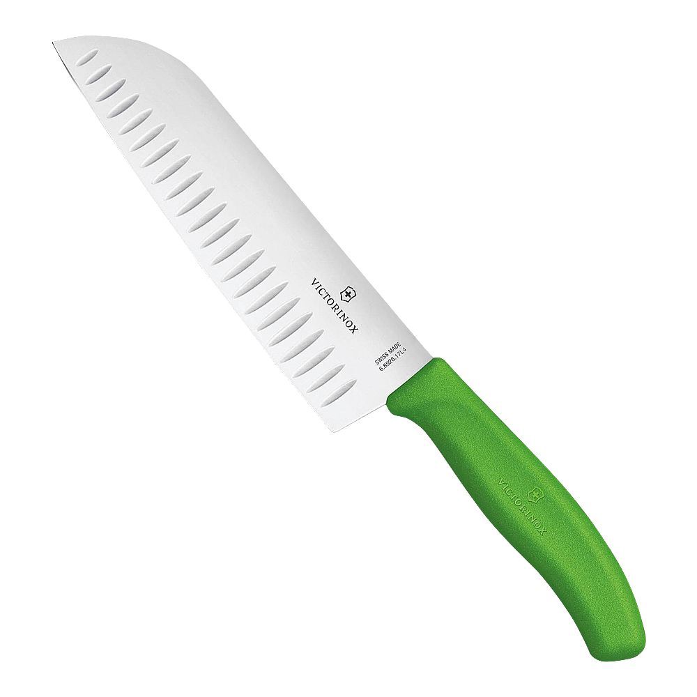 Victorinox 17cm Fluted Blade Santoku Swiss Knife, Green, 6.8526.17L4B