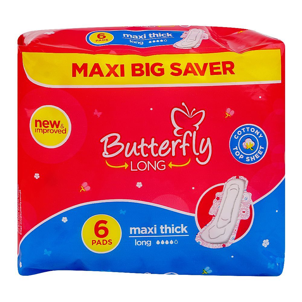 Butterfly Maxi Thick Long Big Saver Sanitary Pads, 6-Pack