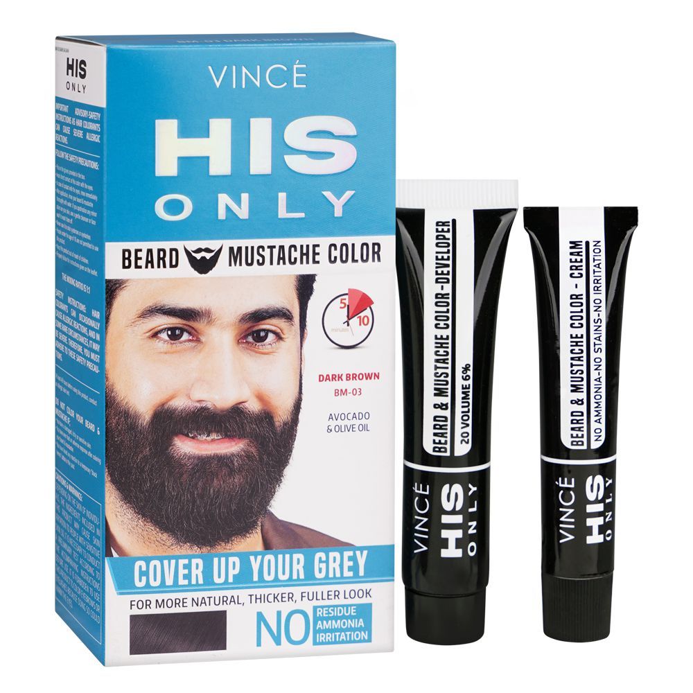 Vince His Only Beard & Moustache Hair Color, BM-03 Dark Brown