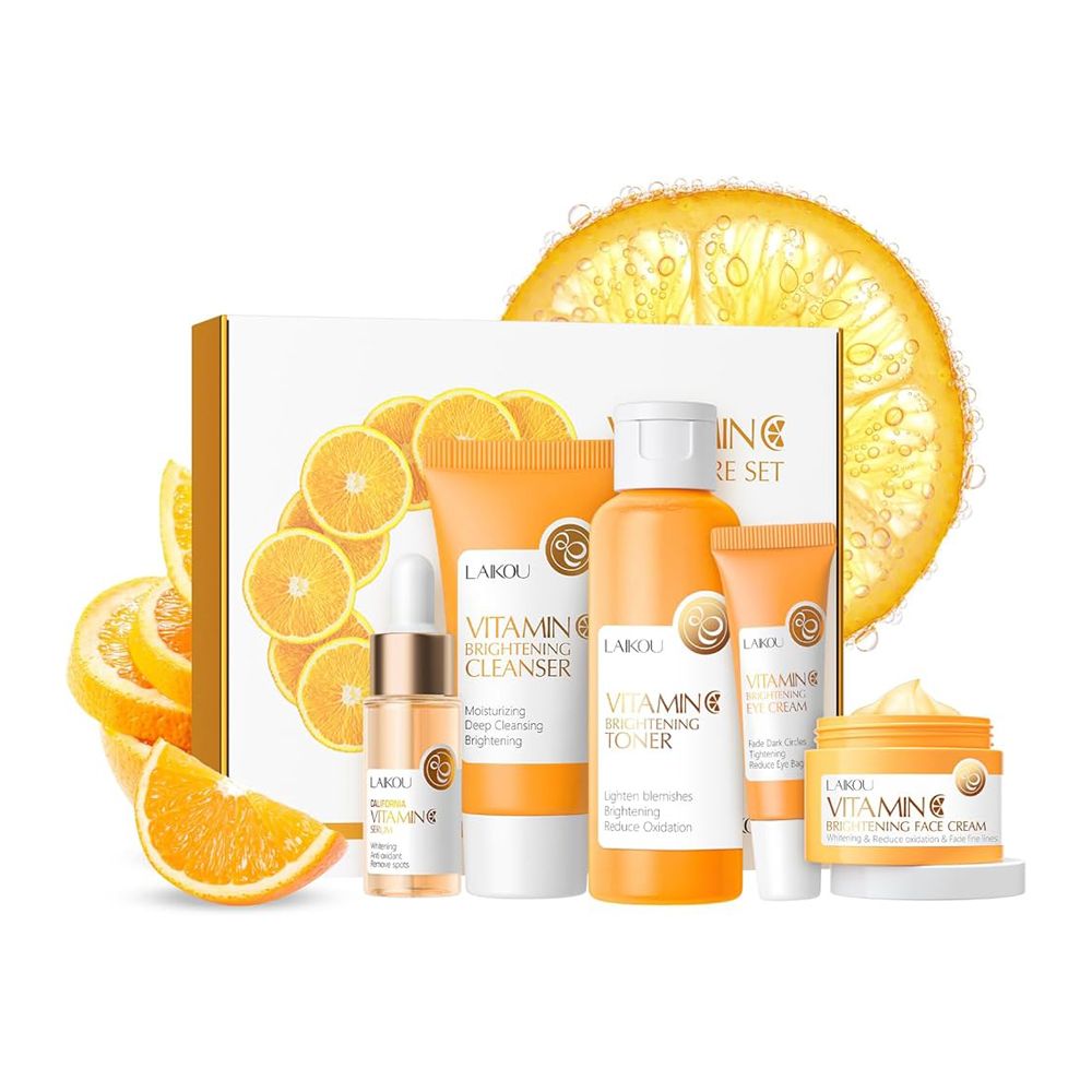 LAIKOU Vitamin-C Skincare Set With Cleanser, Toner, Serum, Eye and Face Cream, For All Skin Types, LK92245E