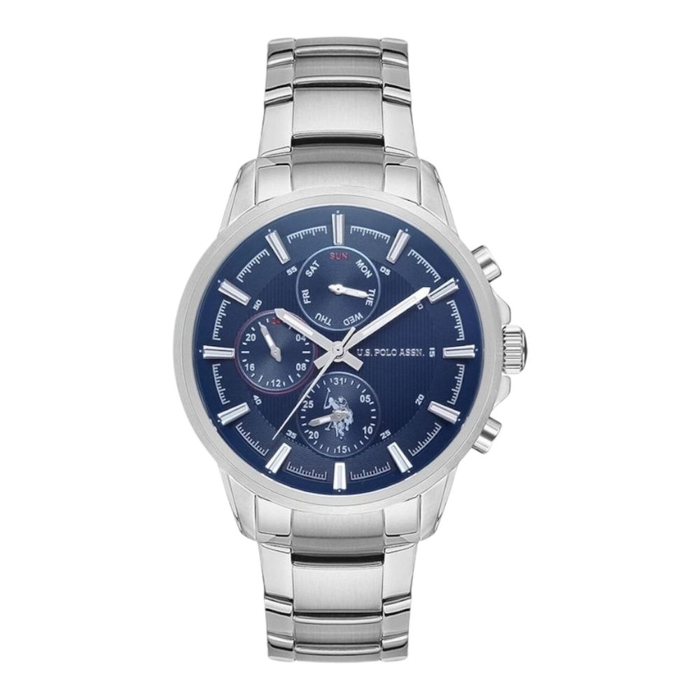 U.S. Polo Assn Men's Round Dial Chronograph Wrist Watch With Chain Strap, Blue, USPA1016-05