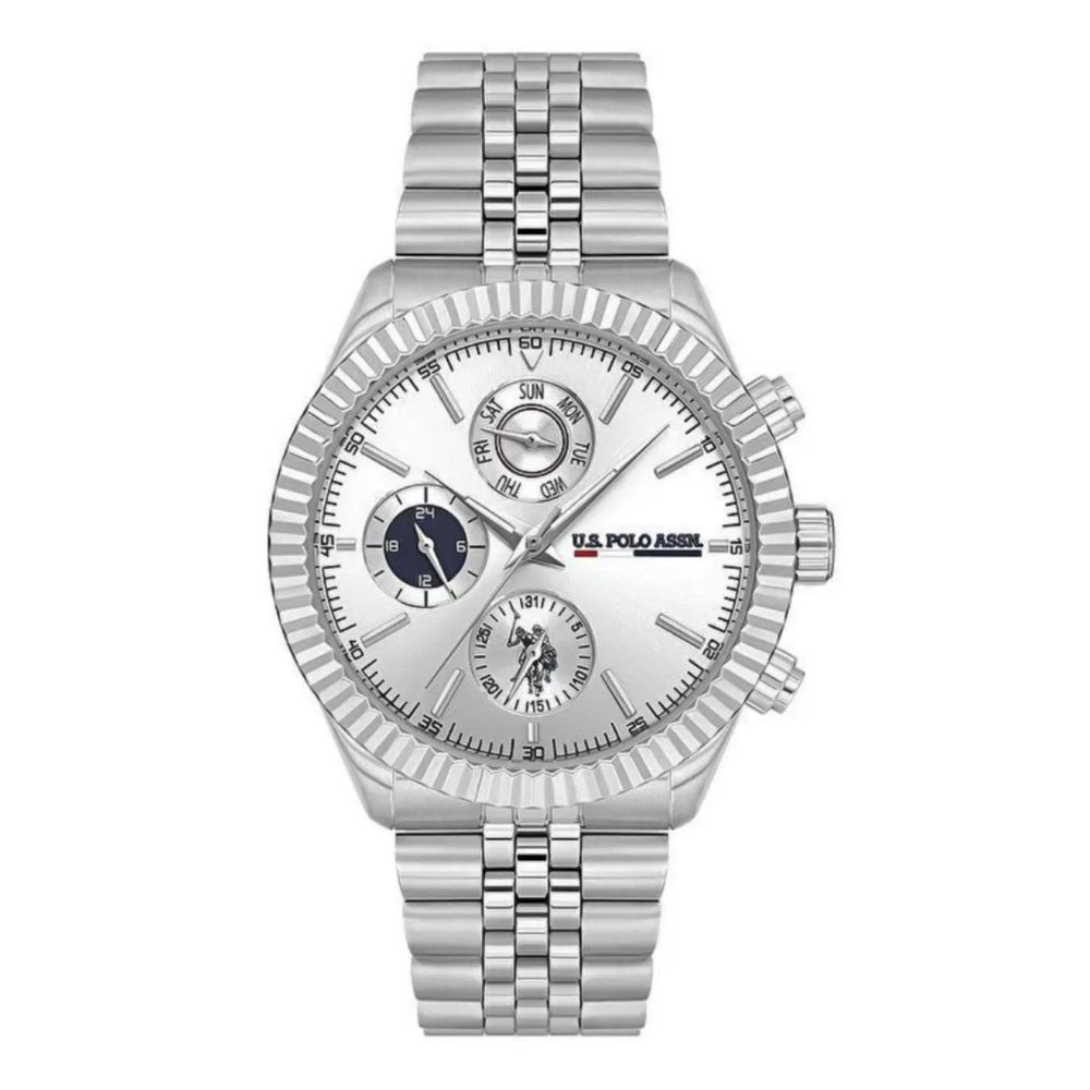 U.S. Polo Assn Men's Round Dial Chronograph Wrist Watch With Chain Strap, Silver Tone, USPA1054B-01