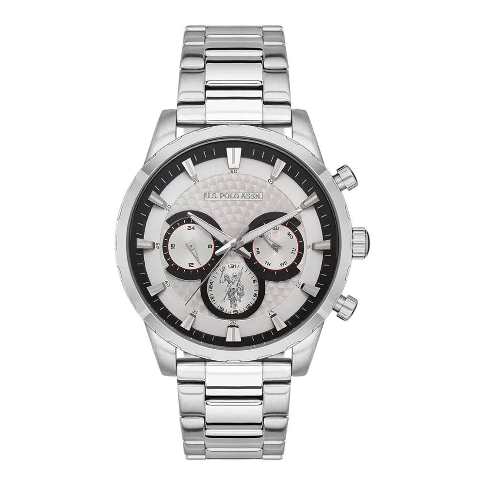 U.S. Polo Assn Men's Round Dial Chronograph Wrist Watch With Chain Strap, Silver Tone, USPA1055-01