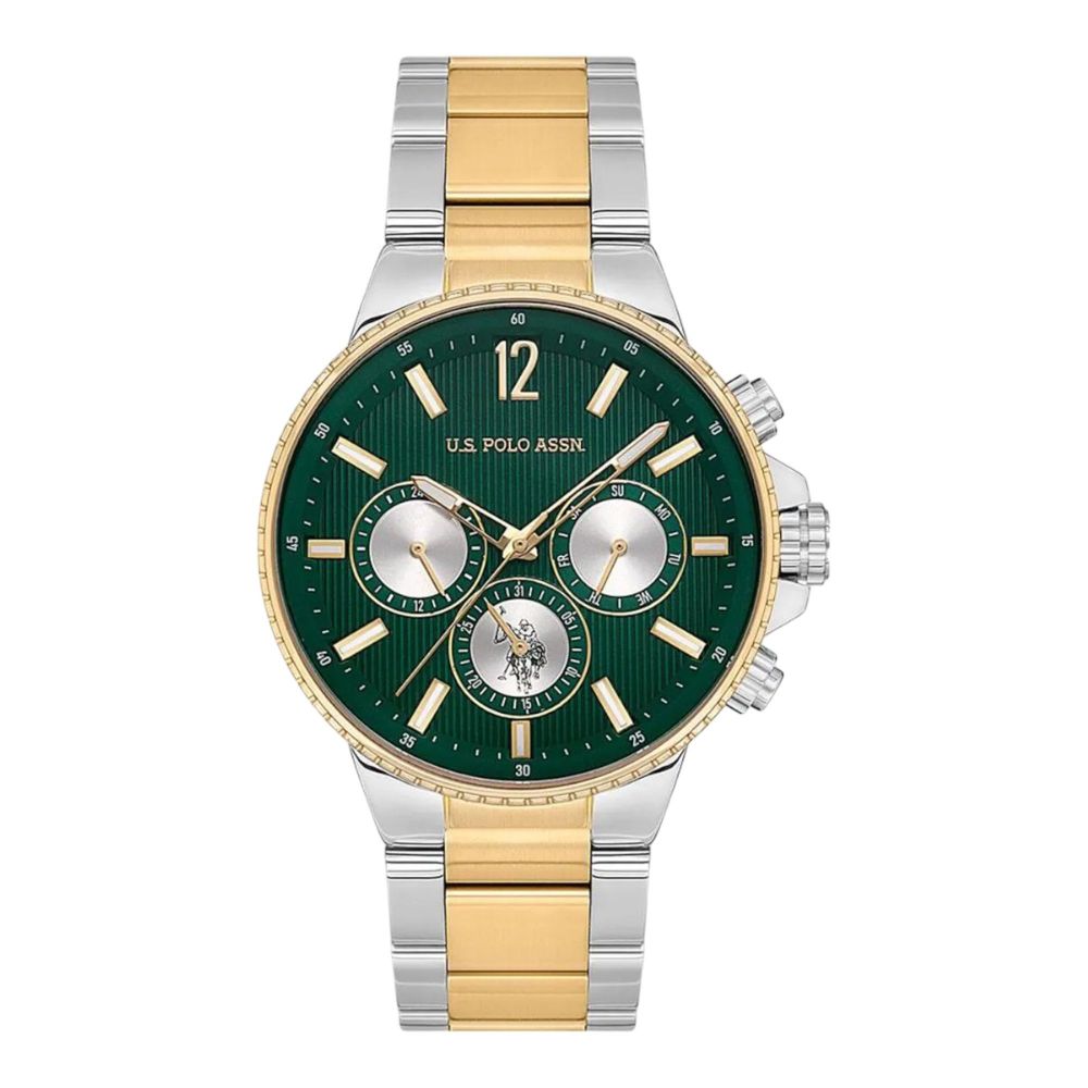 U.S. Polo Assn Men's Round Dial Chronograph Wrist Watch With Chain Strap, Green, USPA1074-03