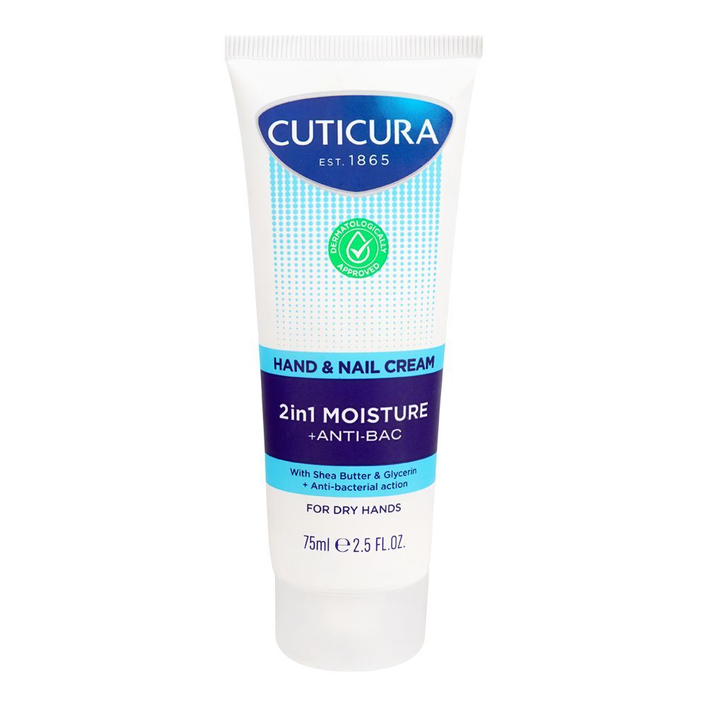 Cuticura 2in1 Moisture+Anti-Bac Hand & Nail Cream, For Dry Hands, 75ml