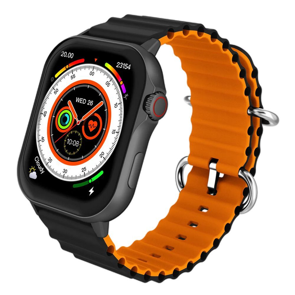 Zero 2.04" Amoled Display Phantom Pro Smart Watch, Water Resistant, Ocean Black & Orange Strap