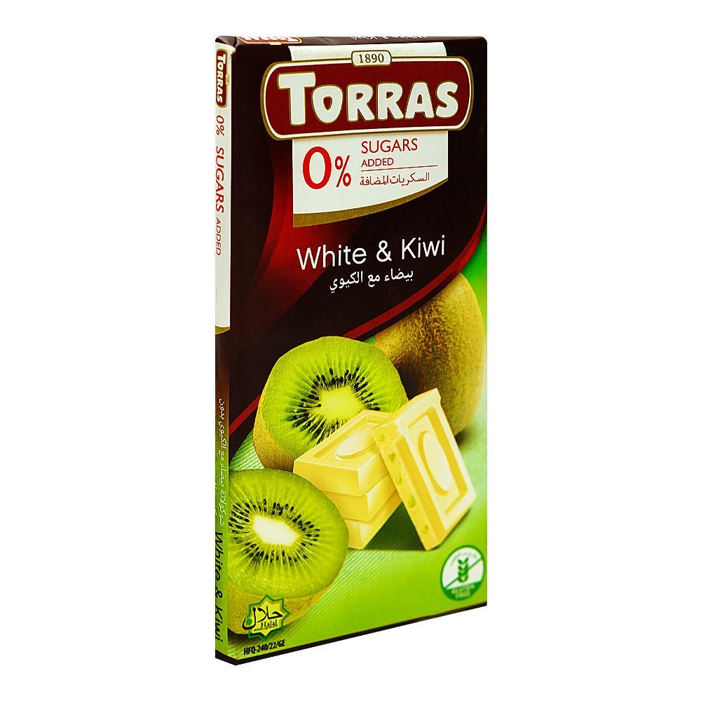 Torras Sugar Free White & Kiwi Chocolate, 75g