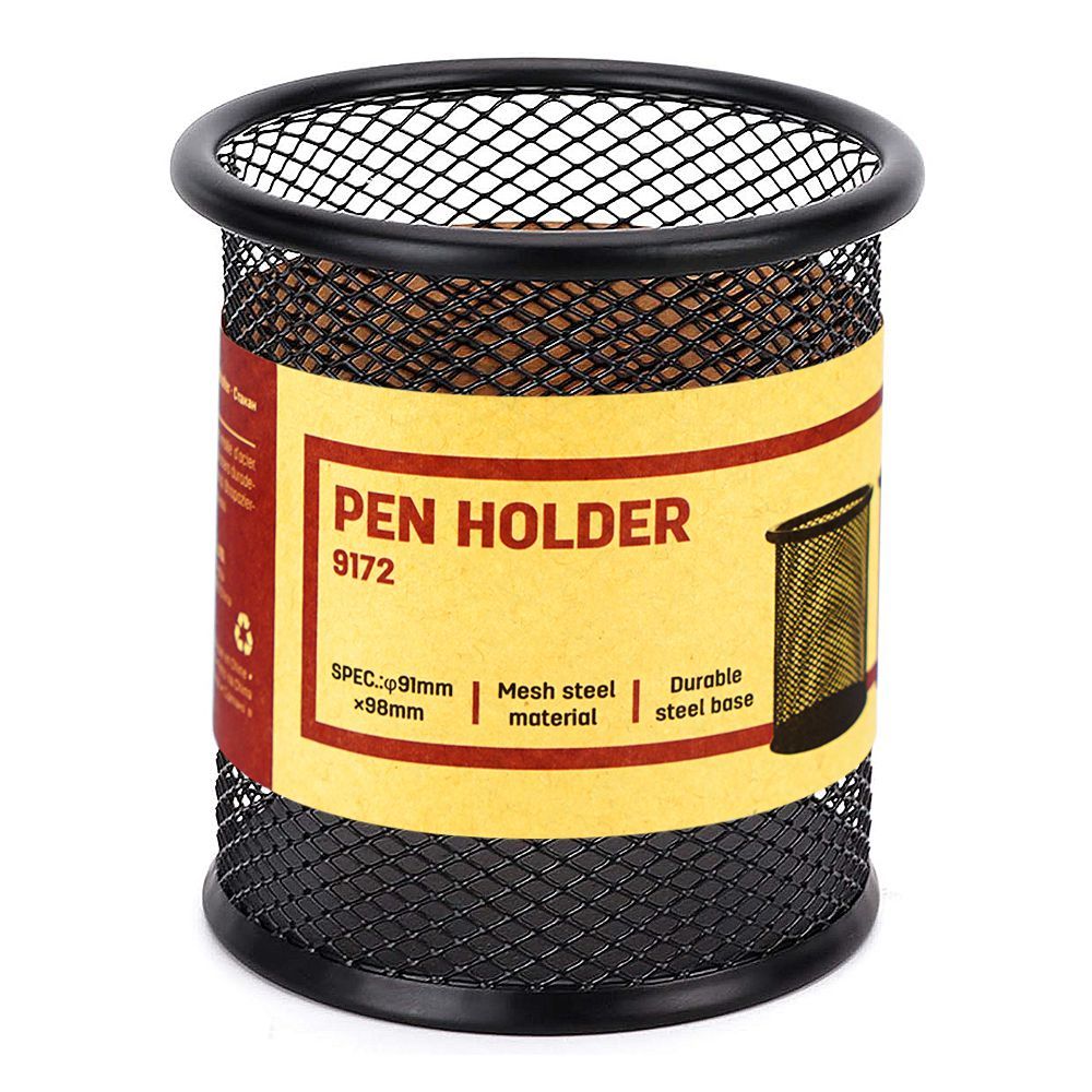 Deli Mesh Steel Round Shape Pen Holder, 1-Piece, E9172