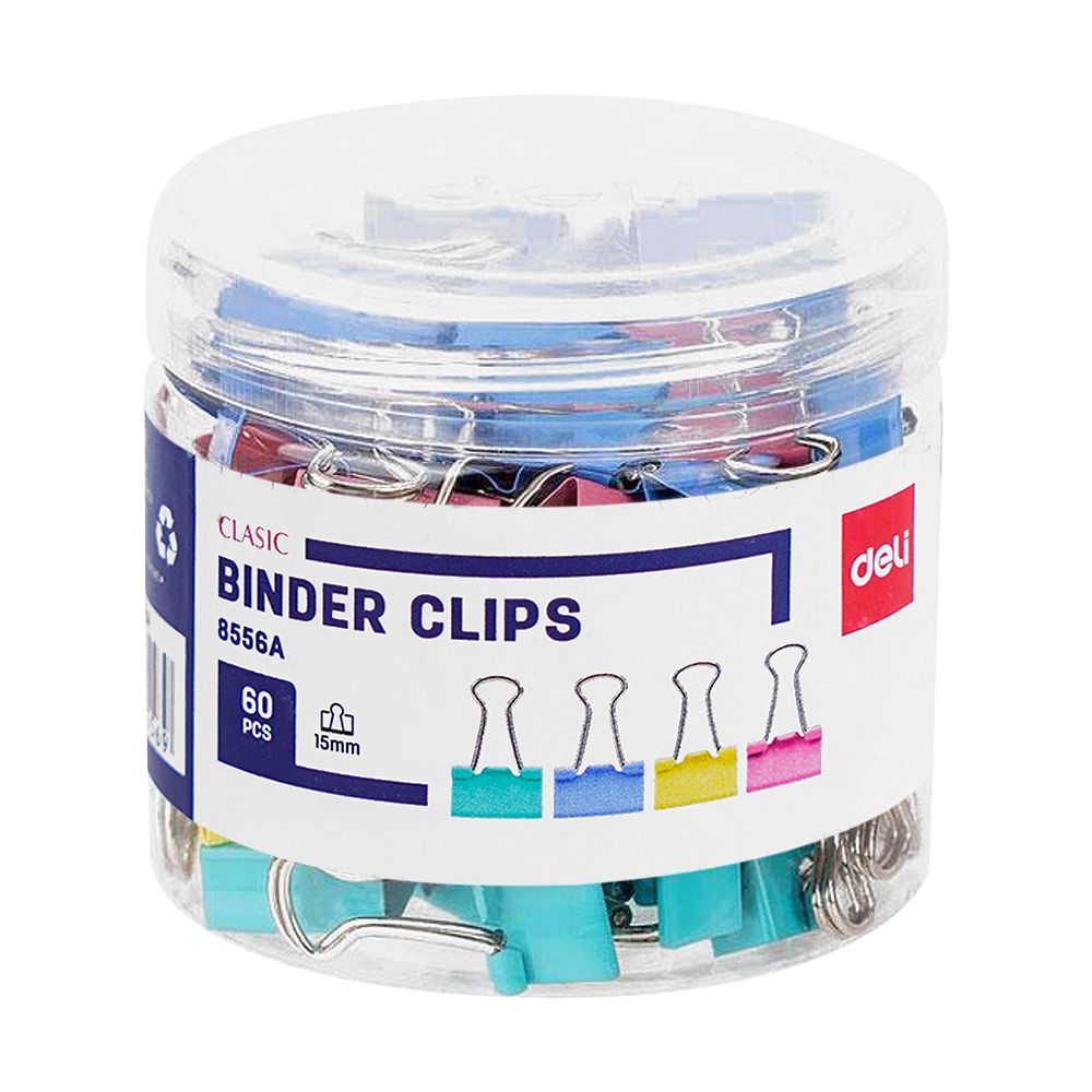 Deli Colorful Binder Clips, 15mm Tube, 60-Pack, Multi, E8556A