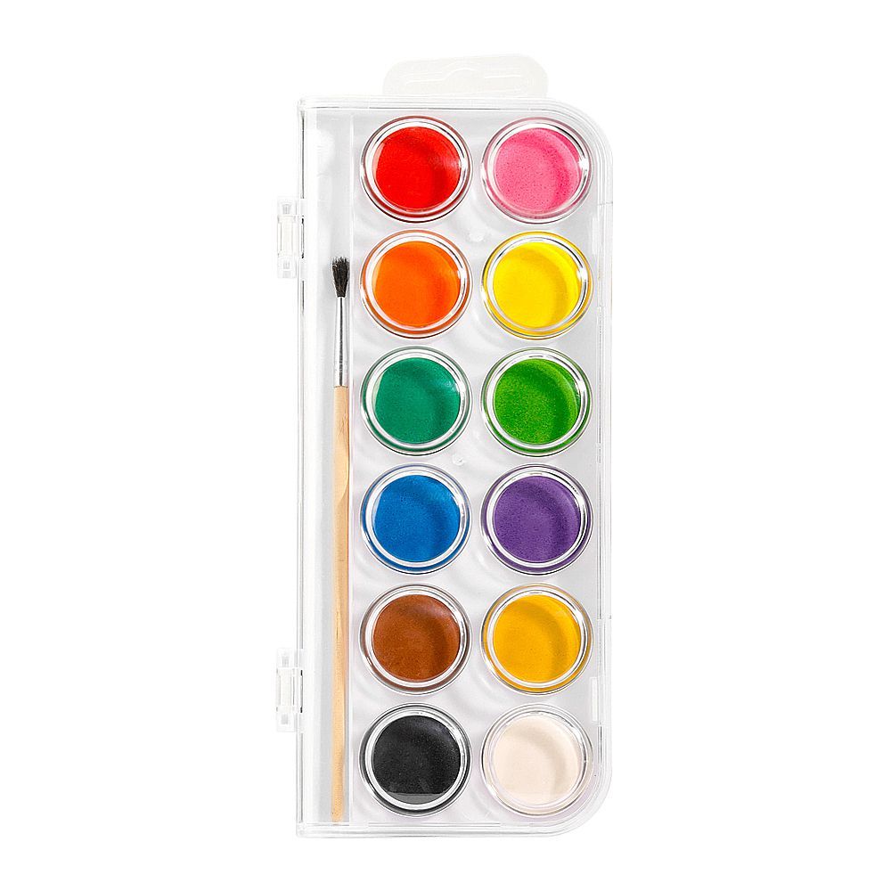 Deli Watercolor With Brush, 12 Colors, 1-Piece, EC15-12