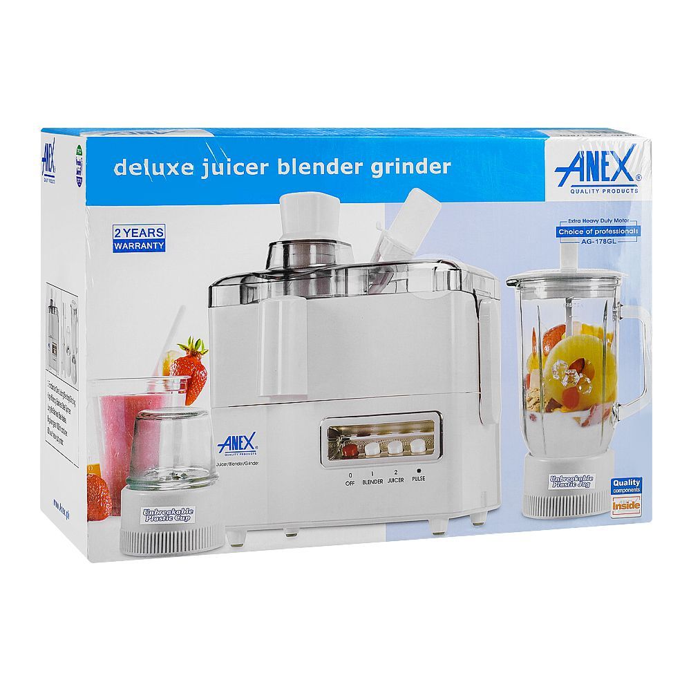 Anex Deluxe Juicer, Blender & Grinder, 600W, White, AG-178GL