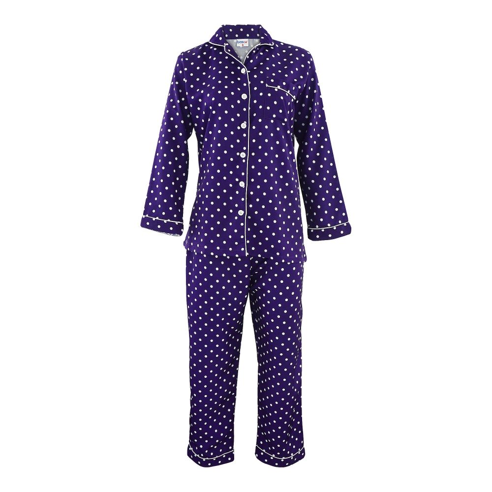 Basix Women's Polka Dots Loungewear Dress, 2-Piece Set, Navy Blue & White, LW-645