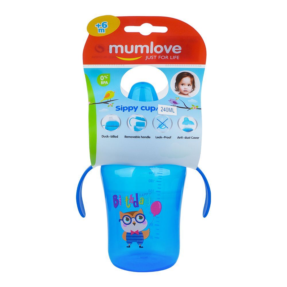 Mum Love Sippy Cup, For 6+ Months, 240ml, Blue, C6209