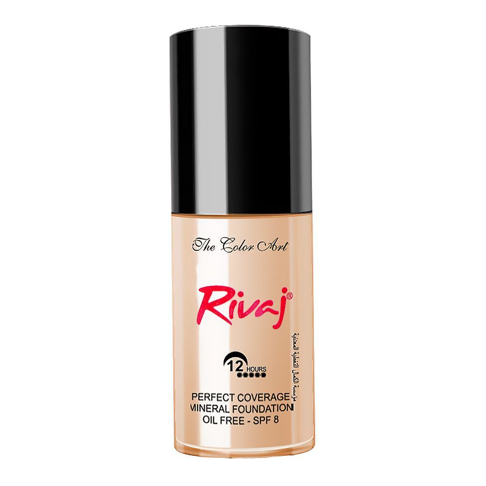 Rivaj UK Perfect Coverage Mineral Liquid Foundation, Oil Free, SPF-8, 30ml, No. 02