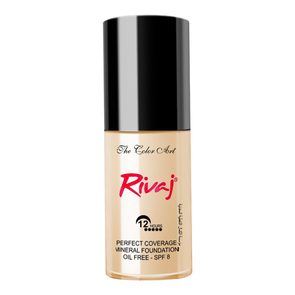 Rivaj UK Perfect Coverage Mineral Liquid Foundation, Oil Free, SPF-8, 30ml, No. 03