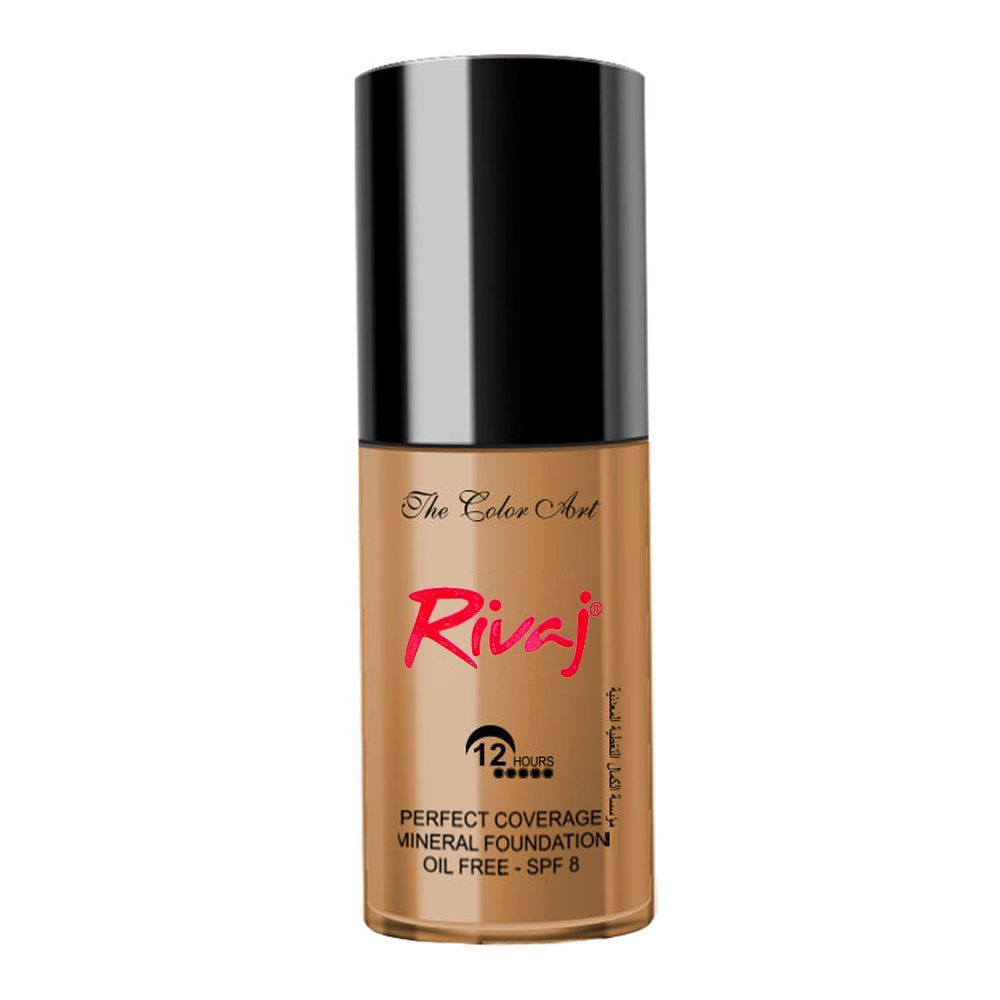 Rivaj UK Perfect Coverage Mineral Liquid Foundation, Oil Free, SPF-8, 30ml, No. 05