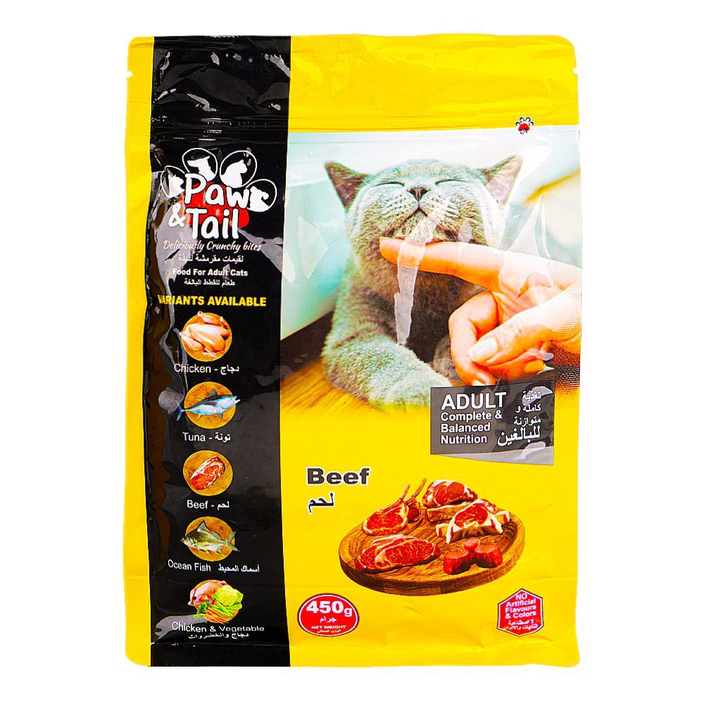 Paw & Tail Adult Cat Food, Beef, 450g