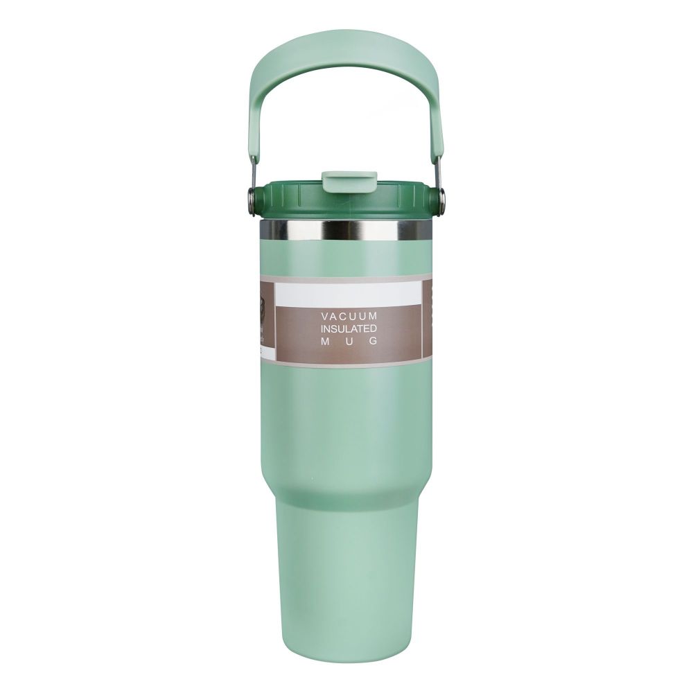 AJF Stainless Steel Vacuum Insulated Thermos Bottle - Hot/Cold Travel Mug with Lid & Straw, 1200ml, Green, SUS 304