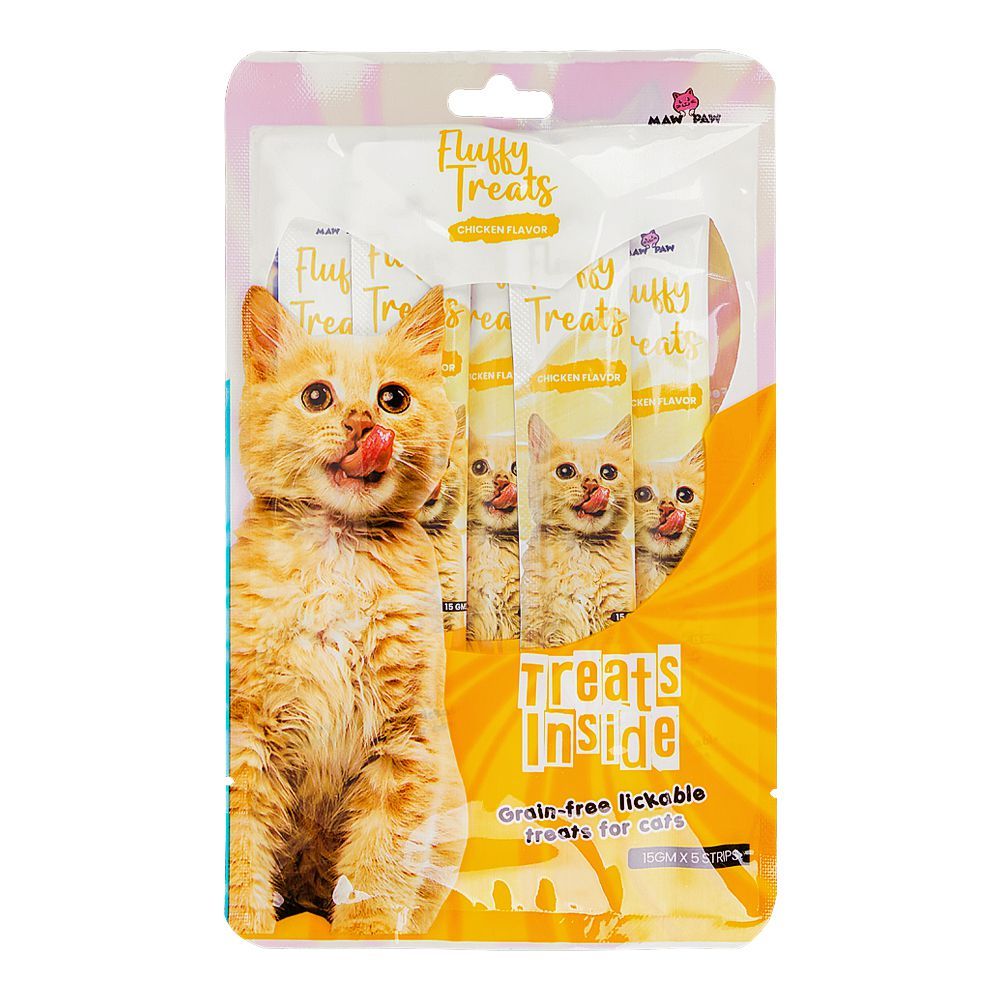 Maw & Paw Fluffy Treats For Cats, Chicken Flavor, Grain Free, 15g x 5 Strips