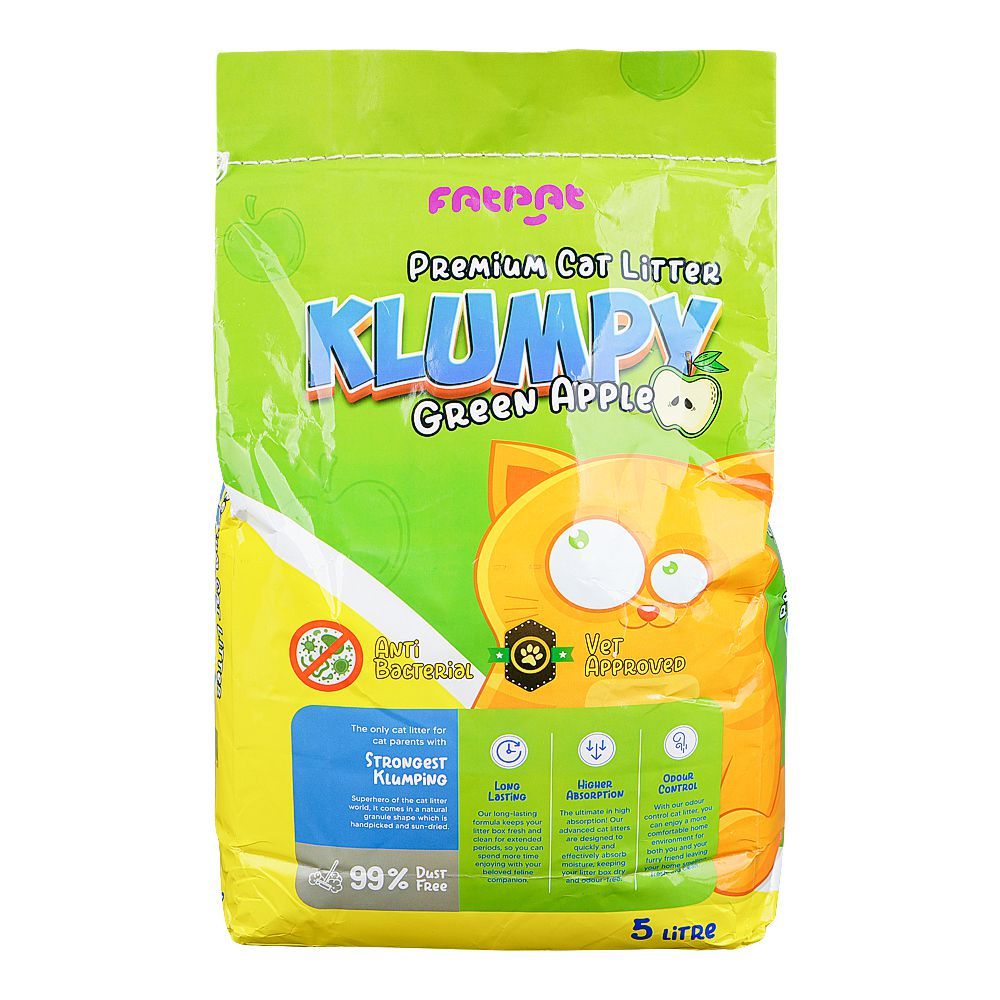 Fat Pat Klumpy Cat Litter, Green Apple Scented, Anti-Bacterial, Vet-Approved, 5 Liter Bag