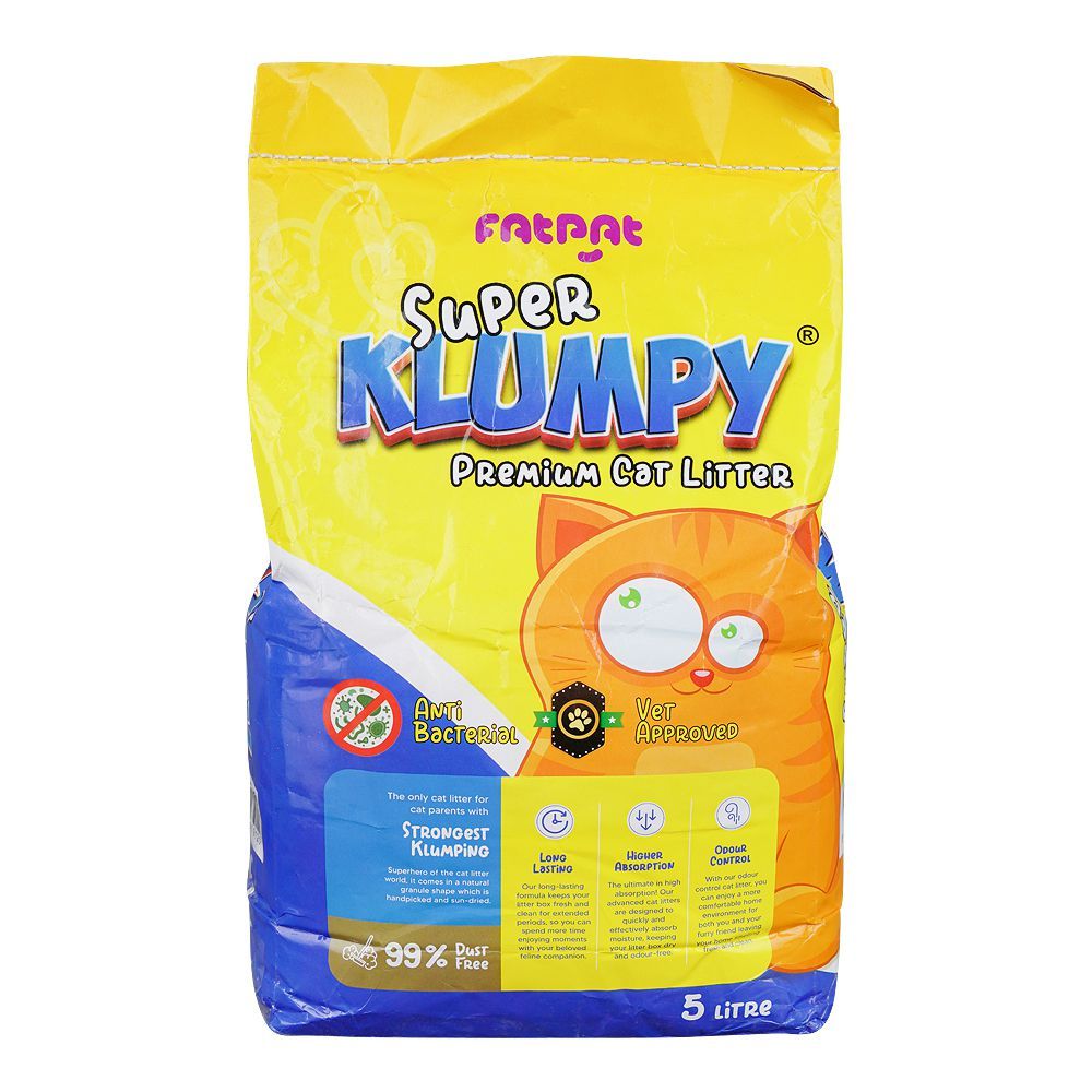 Fat Pat Super Klumpy Premium Cat Litter, Anti-Bacterial, Vet-Approved, 5 Liter Bag