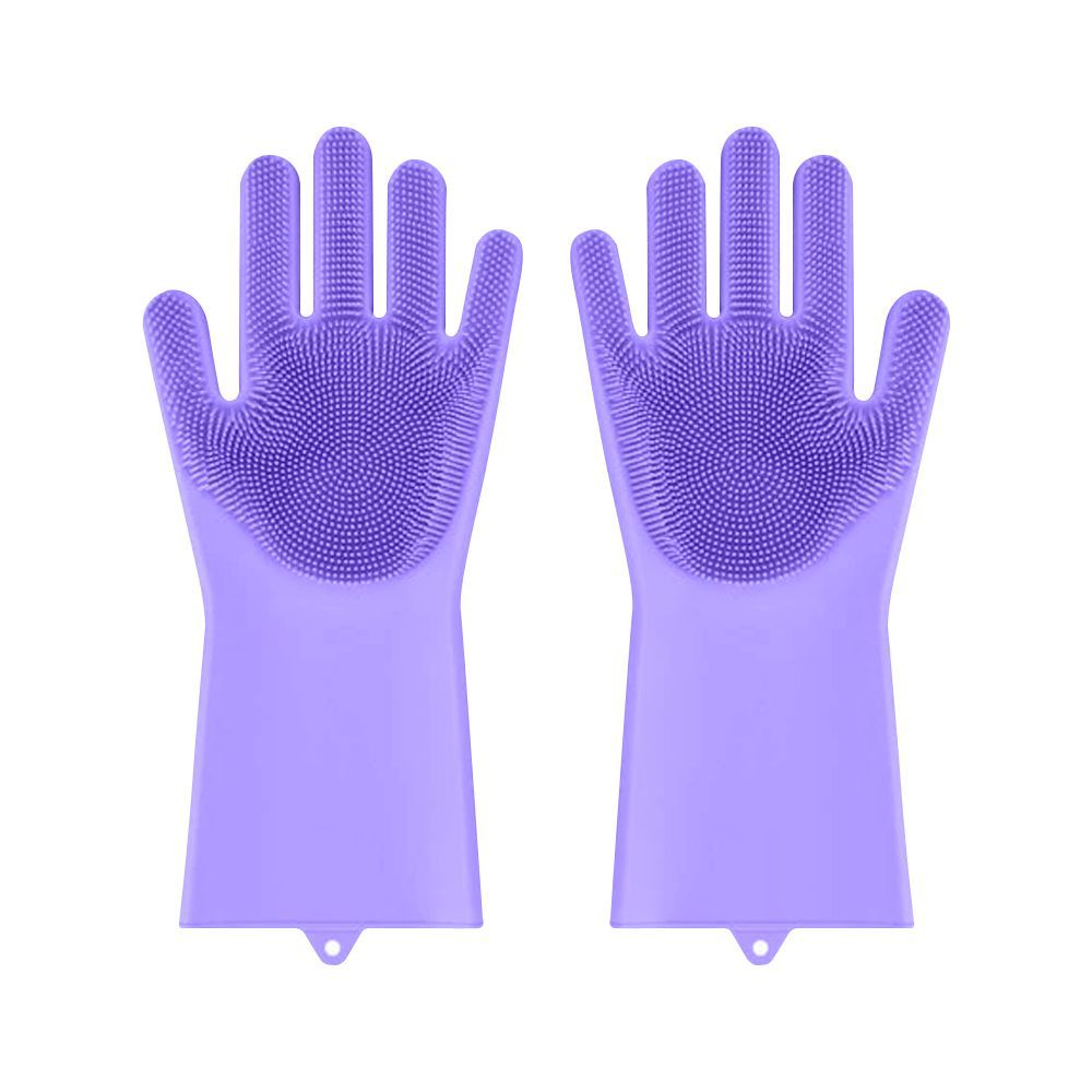 Multipurpose Silicone Washing Gloves, Ideal For Dishwashing, Purple, 1-Pair