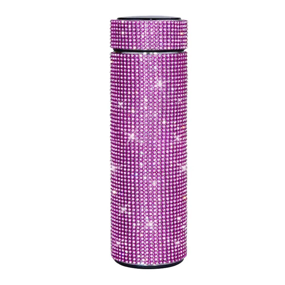 Smart Temperature Display Diamond Vacuum Insulated Water Bottle, 500ml, Pink