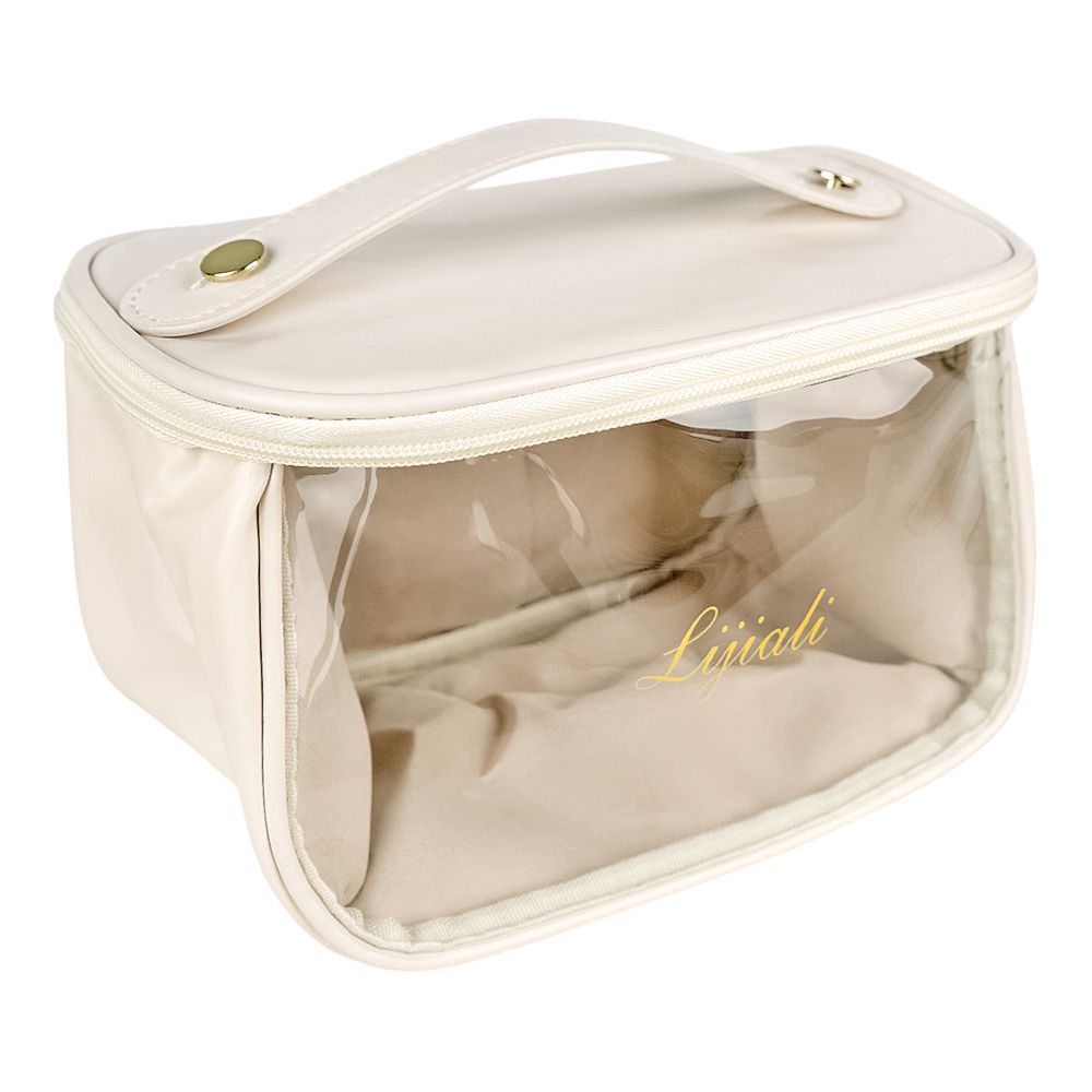 PU Leather Transparent Makeup Bag, Travel Cosmetic Organizer, White, AF-63