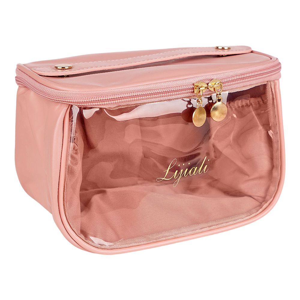 PU Leather Transparent Makeup Bag, Travel Cosmetic Organizer, Pink, AF-63