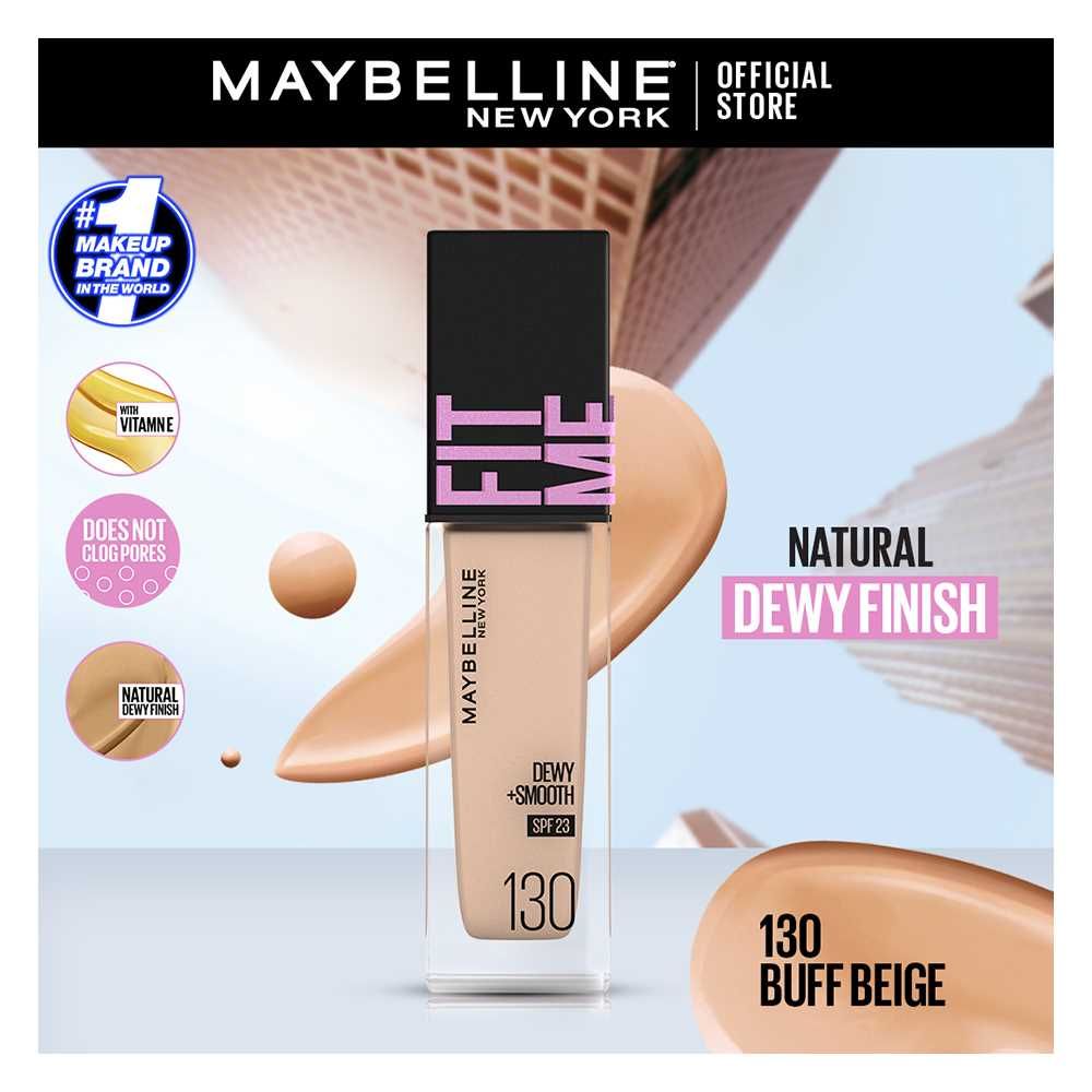 Maybelline New York Fit Me Dewy + Smooth Liquid Foundation SPF 23, 130 Buff Beige, 30ml