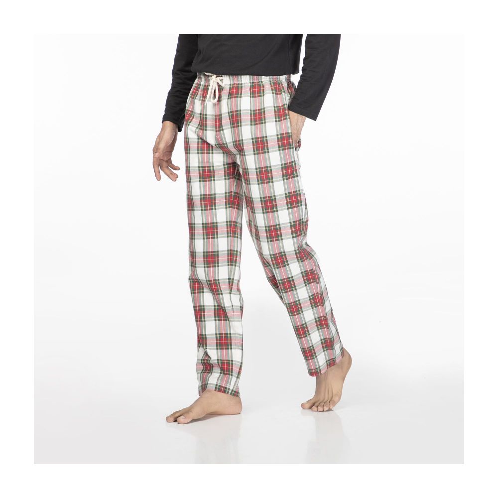 Basix Men 100% Cotton Yarn Dyed Checkered Pajama, White/Red, MT-902