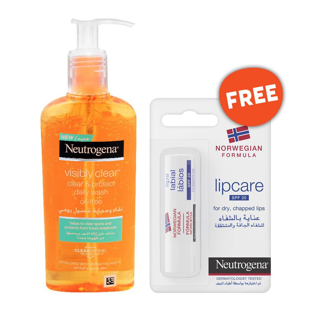 Neutrogena Clear & Protect Daily Face Wash 200ml + FREE Lip Care SPF 20