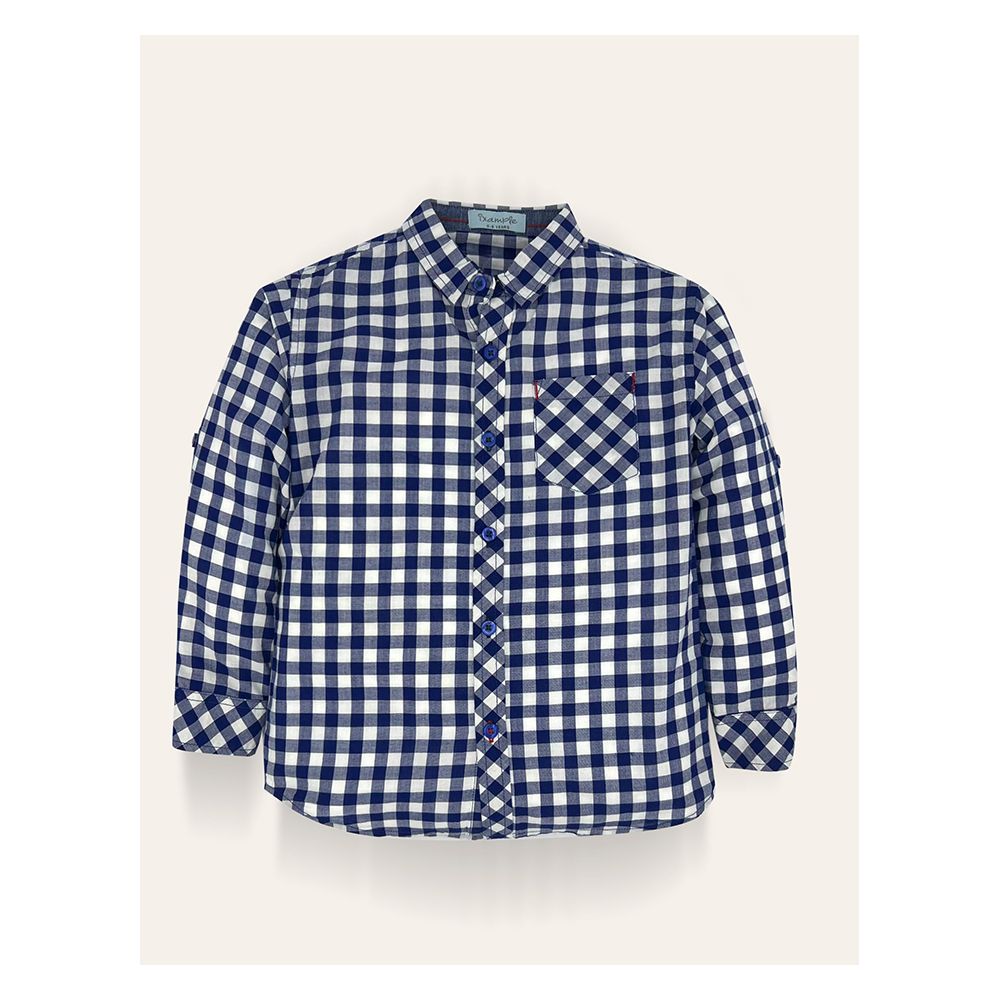 IXAMPLE Boys Check Shirt, Navy Blue, IXSBST 56012