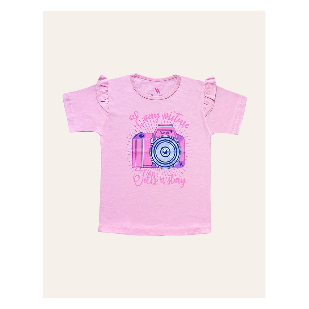 IXAMPLE Girls Camera Graphic Tee, Pink, IXSGTS 64050