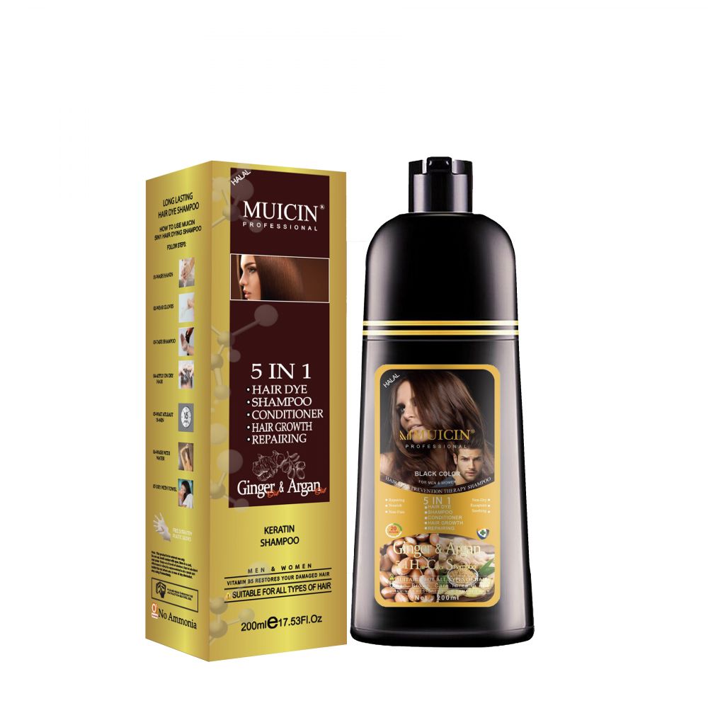 Muicin 5-In-1 Ginger & Argan Hair Dye + Shampoo + Conditioner, Black, 200ml