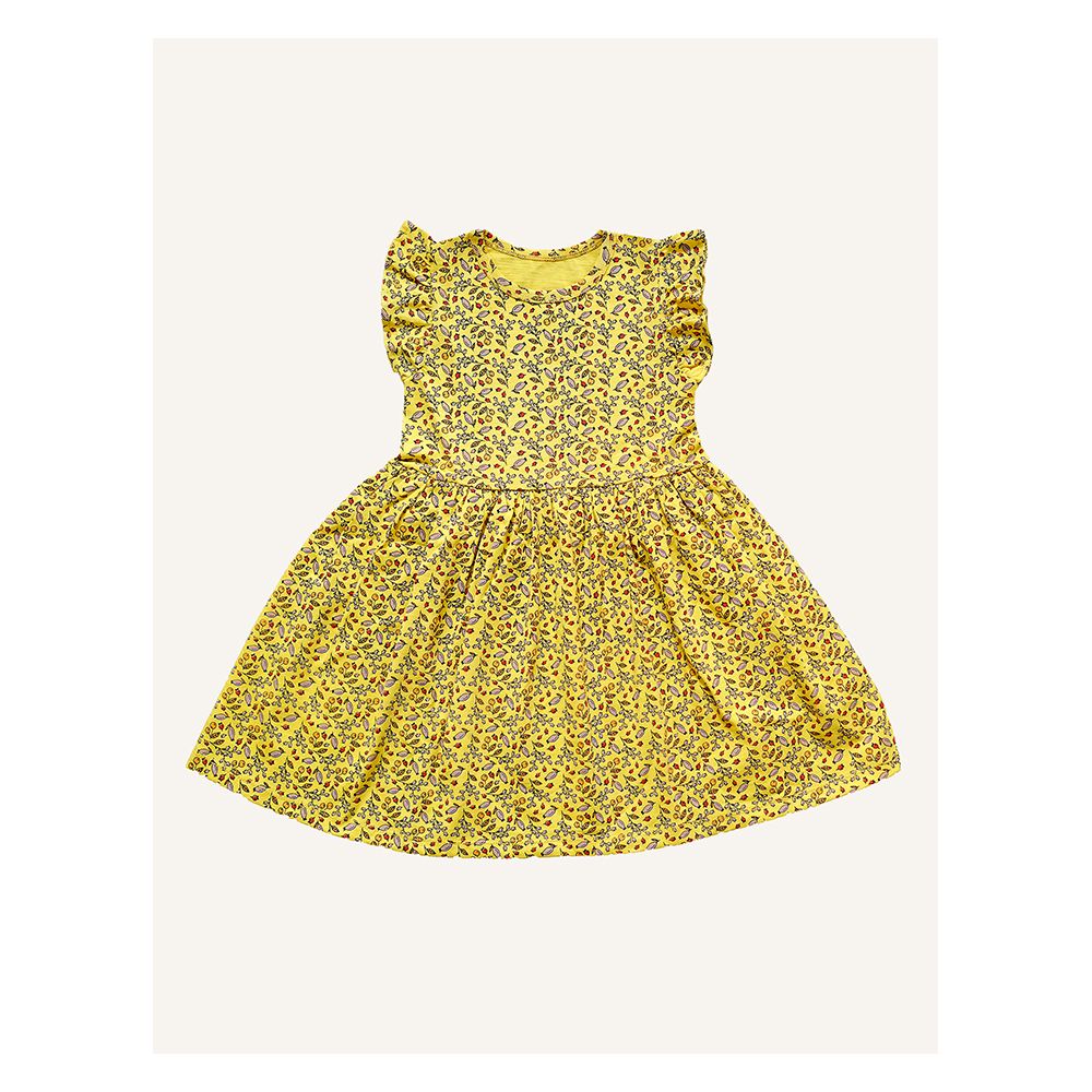 IXAMPLE Girls Printed Dress, Yellow, IXGDS 94058