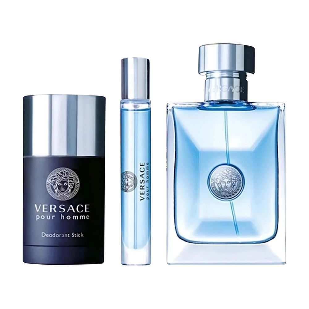 Versace Pour Homme Perfume Set For Men, Eau De Toilette 100ml + Eau De Toilette 10ml + Deodorant Stick 75ml