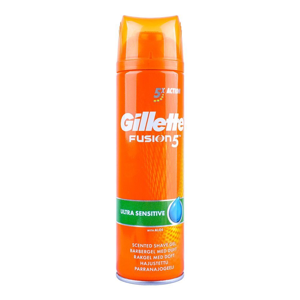 Gillette Fusion 5 Ultra Sensitive With Aloe Scented Shave Gel, 200ml