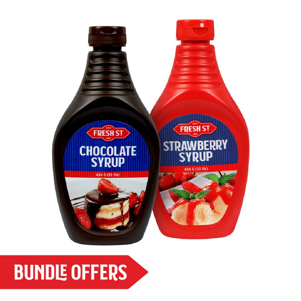 Fresh Street Strawberry Syrup + Chocolate Syrup, 624g Each, Bundle Offer