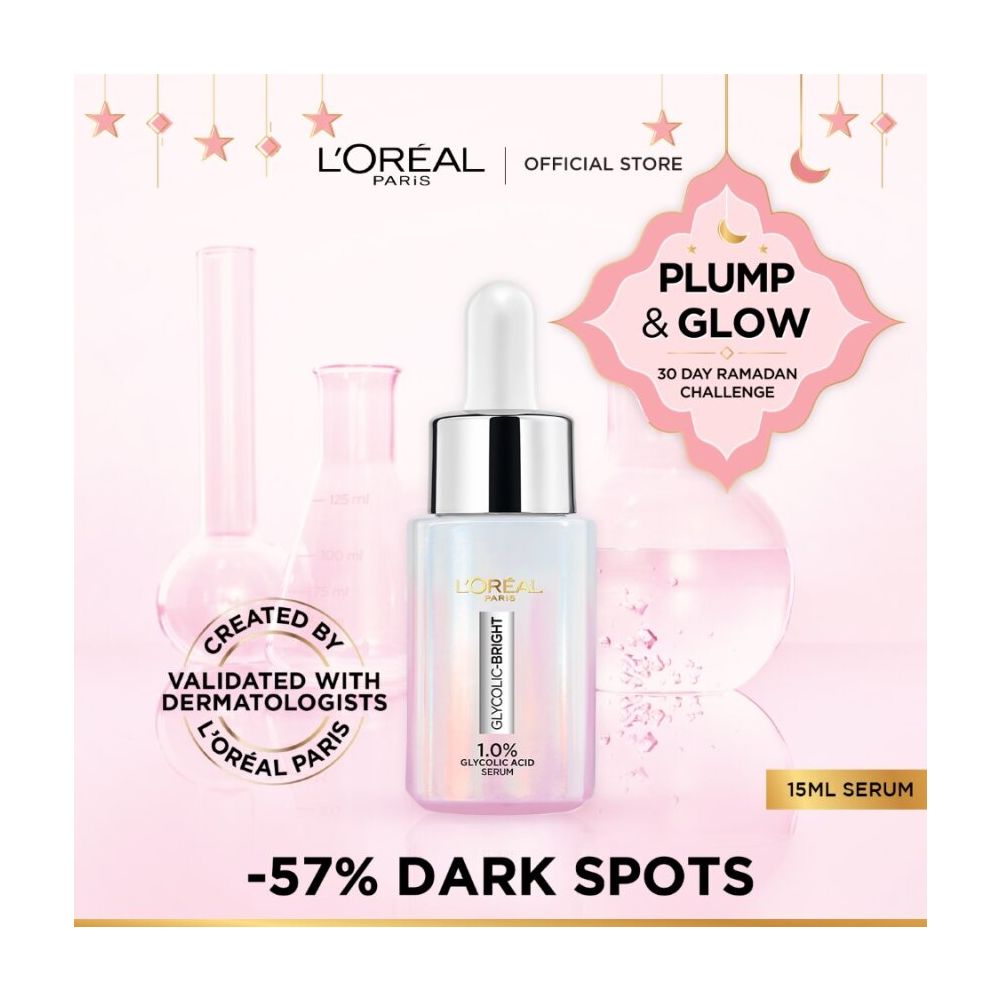 L'Oreal Paris Glycolic Bright Instant Glowing Serum, Reduces 57% Dark Spots, 15ml