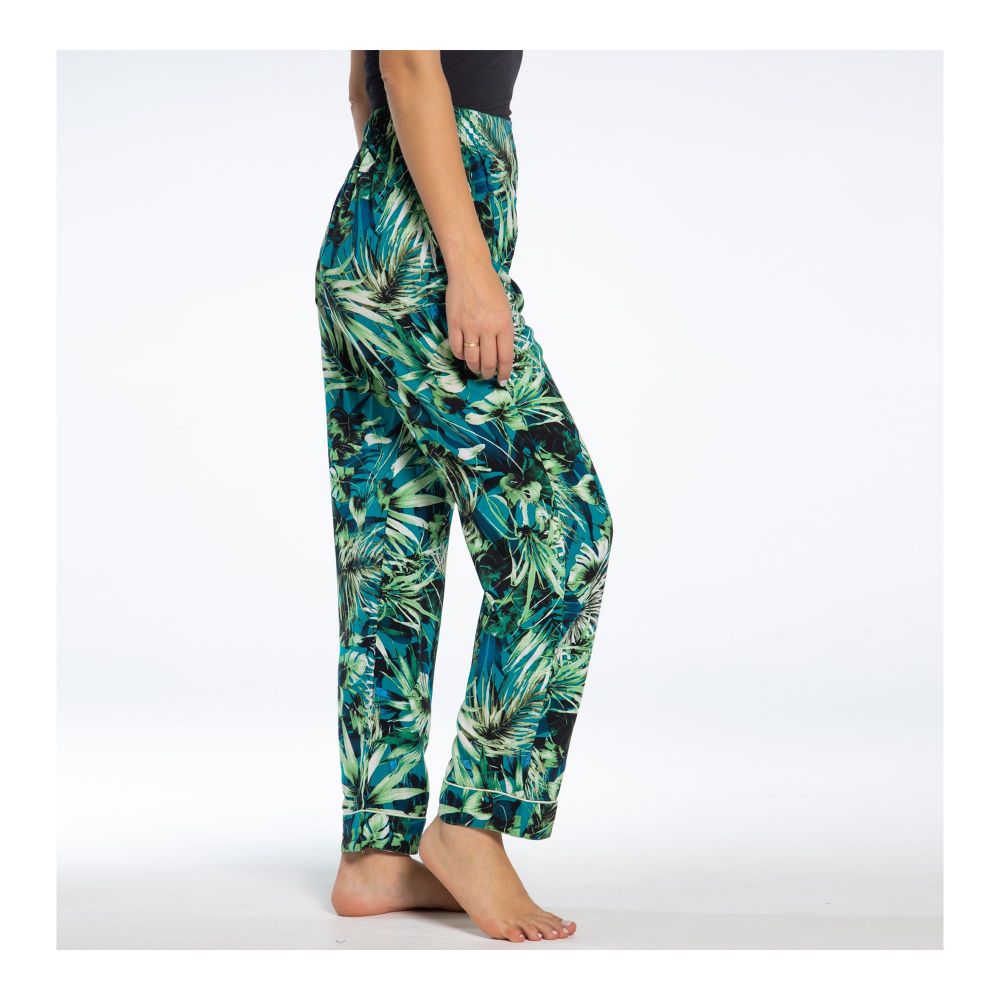 Basix Women's Linen Pajama, Jade Refreshing Green Flora, 117