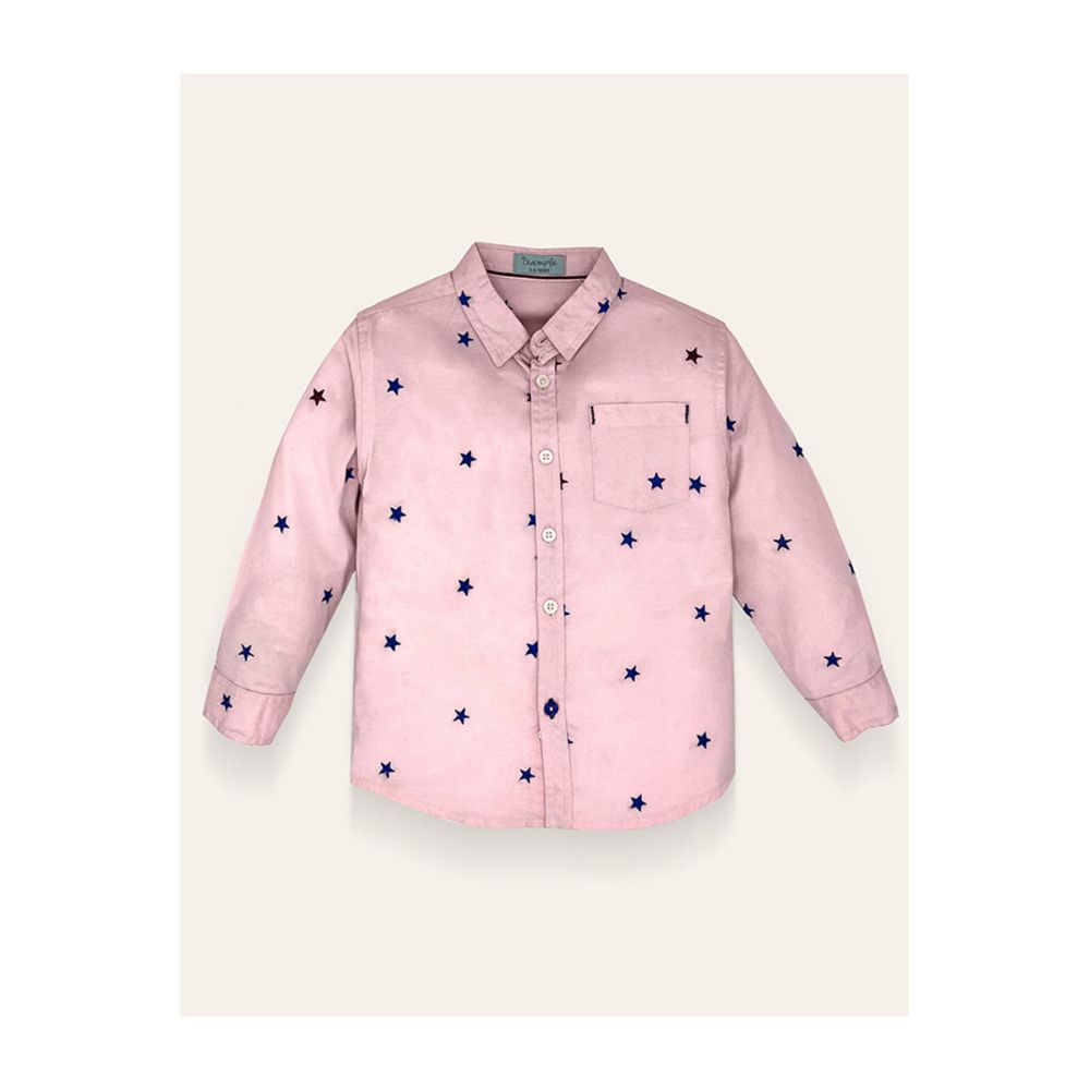 IXAMPLE Boys Pink Star Embroidered Pink Chambray Shirt