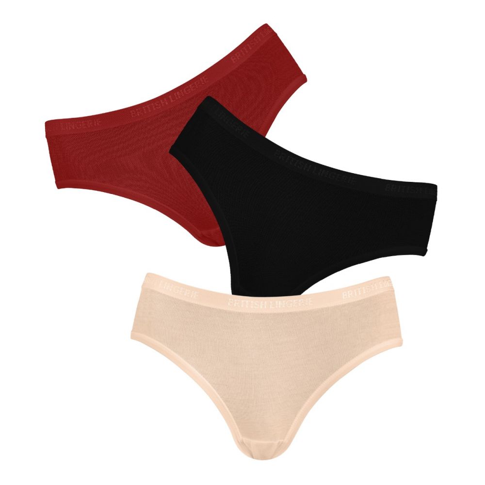 BLS Pamela Cotton Panty, Skin, Burgundy & Black, 3-Pack BLS1171