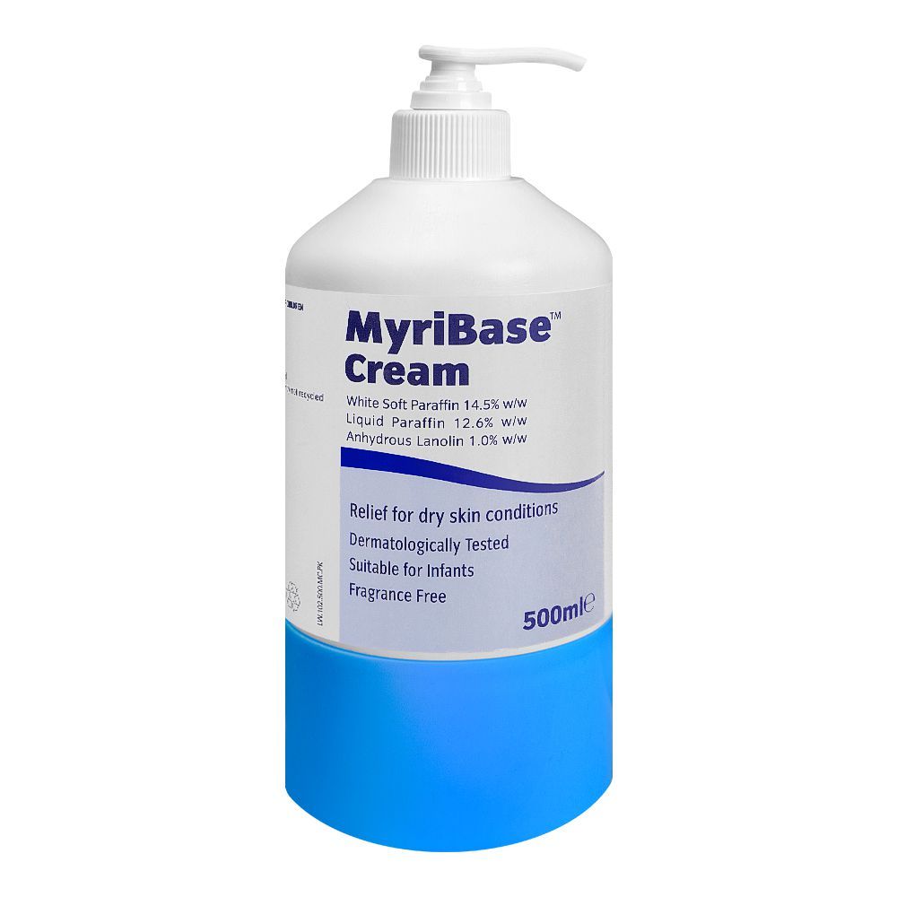 MyriBase White Soft Paraffin Dry Skin Conditions Fragrance Free Cream, 500g Pump