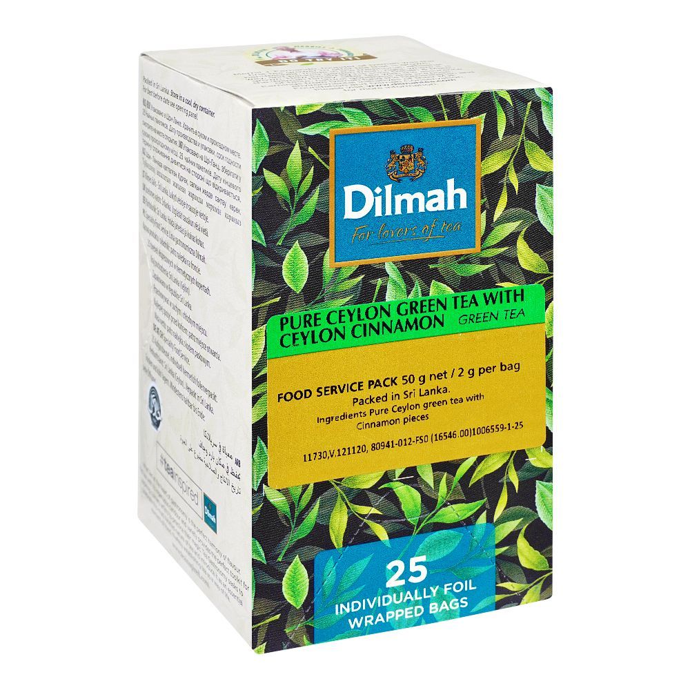 Dilmah Pure Ceylon Green Tea, With Ceylon Cinnamon, 25 Tea Bags