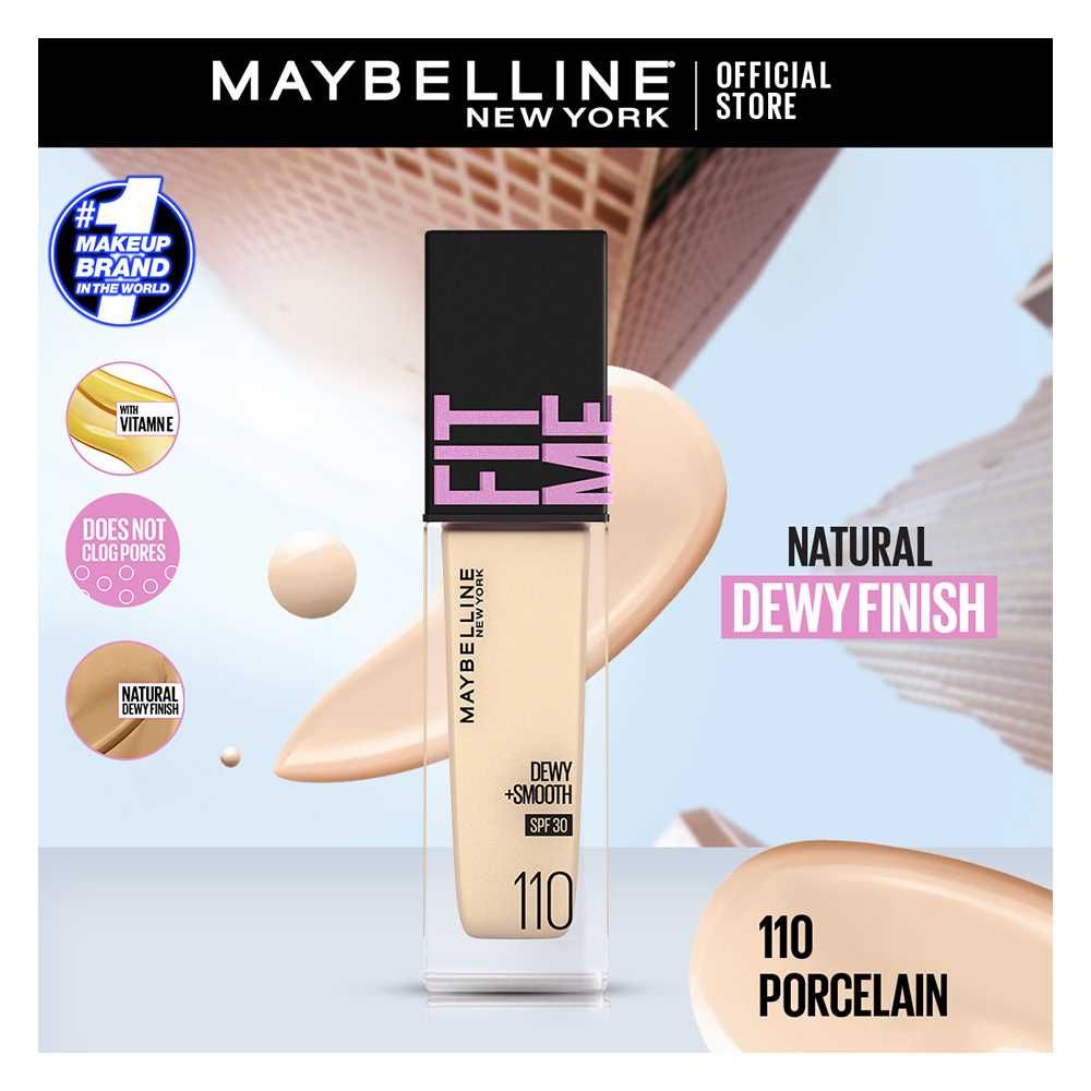 Maybelline New York Fit Me Dewy + Smooth SPF 30 Foundation Pump, 110 Porcelain