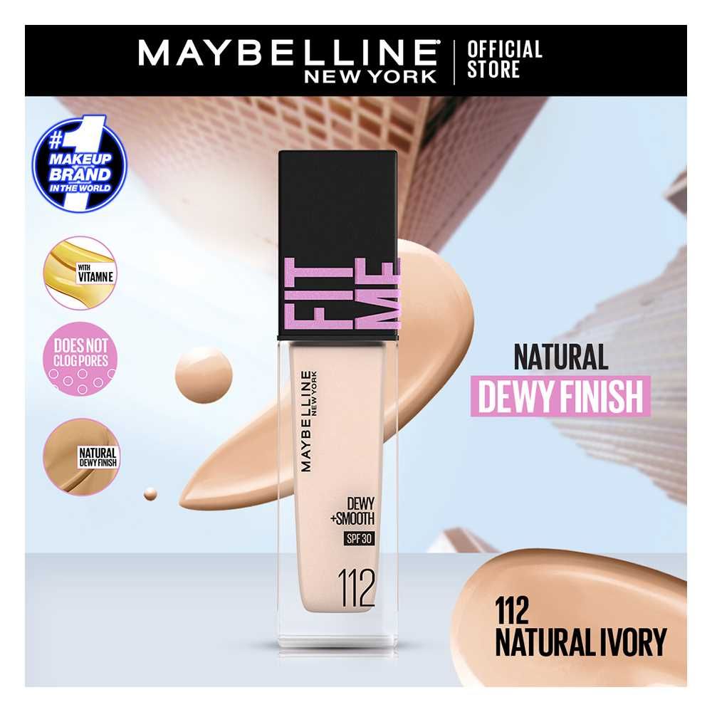 Maybelline New York Fit Me Dewy + Smooth SPF 30 Foundation Pump, 112 Natural Ivory, 30ml