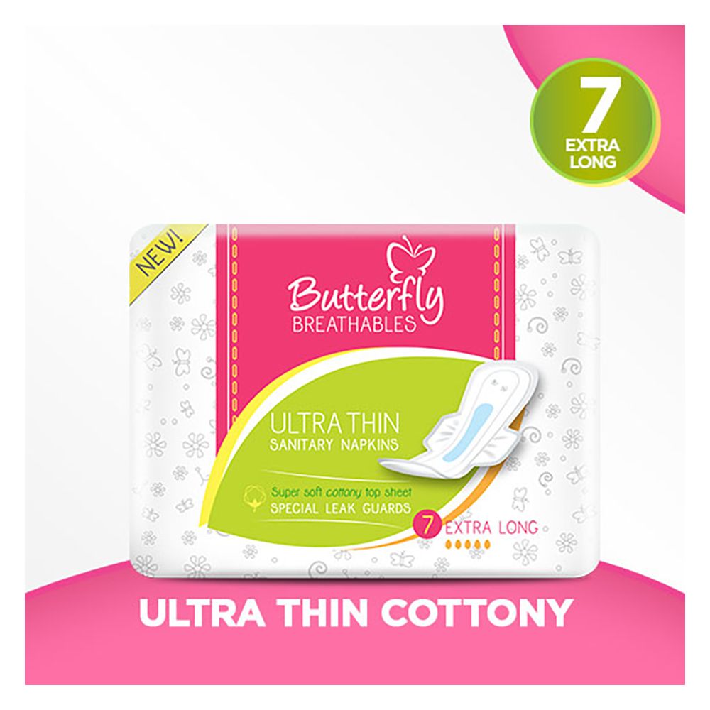 Butterfly Breathables Ultra Thin Sanitary Napkin, Extra Long, 7-Pack