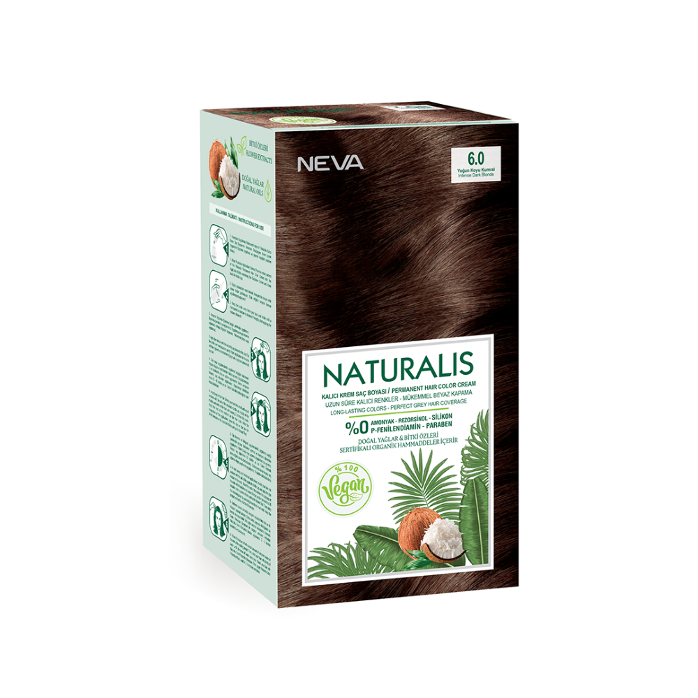 Neva Naturalis Hair Color, 60ml, Kit Pack No. 6.0 Intense Dark Blonde