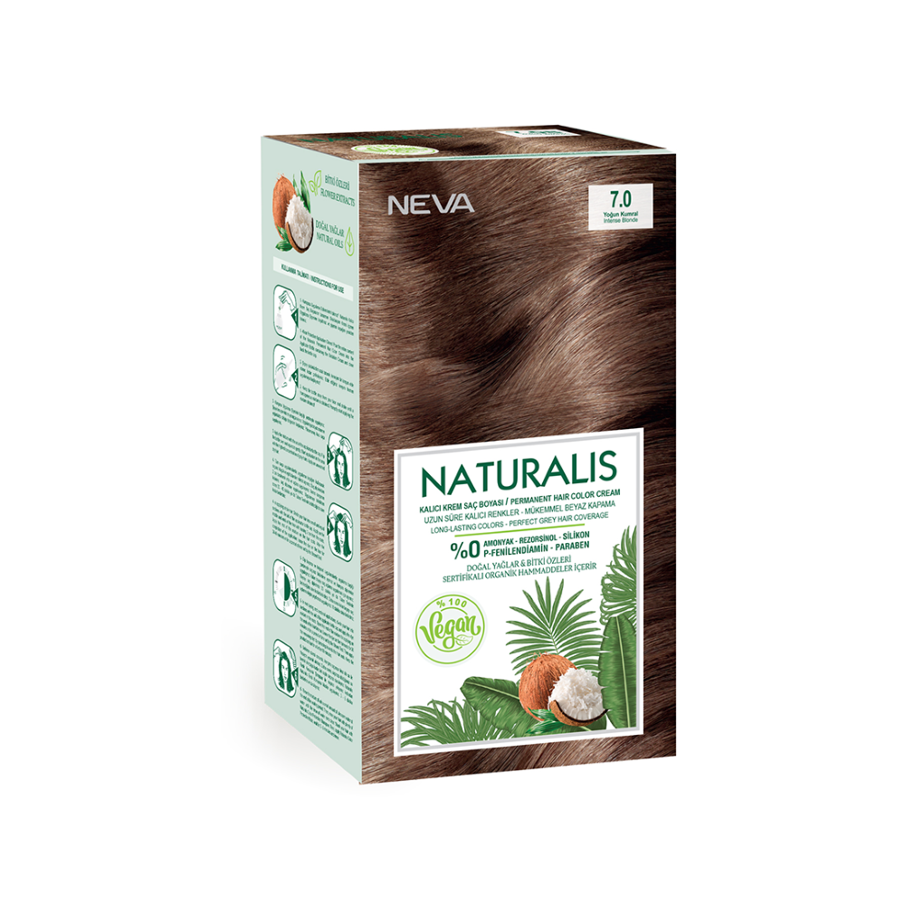 Neva Naturalis Hair Color, 60ml, Kit Pack No. 7.0 Intense Blonde